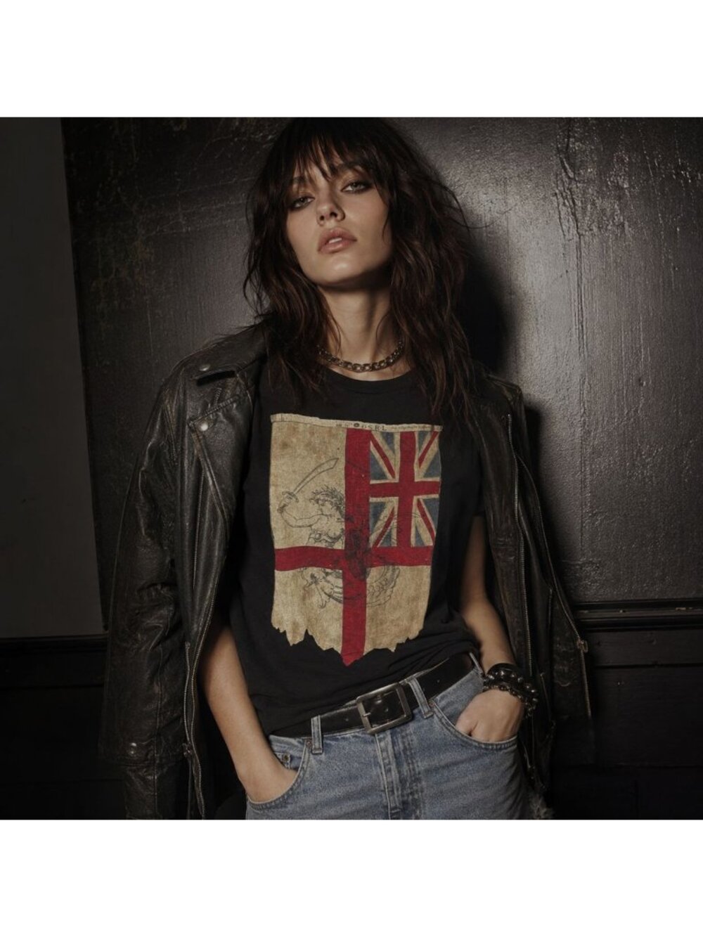 Denim & Supply Ralph Lauren Womens Sz L Retro Distressed Union Jack Relaxed Tee